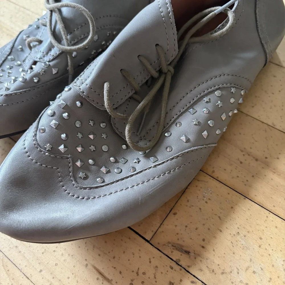 Lucky Brand Gedi Studded Leather Oxford‎ Gray Shoes Size 8.5 M Womens